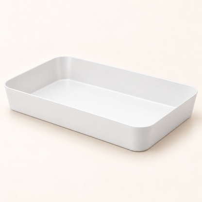 White modular drawer organizer tray for kitchen, bathroom, desk and small-item storage