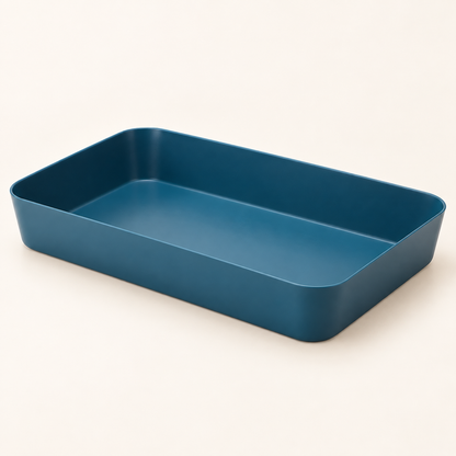 Navy blue modular drawer organizer tray for kitchen, bathroom and desk storage