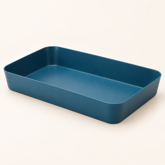 Navy blue modular drawer organizer tray for kitchen, bathroom and desk storage